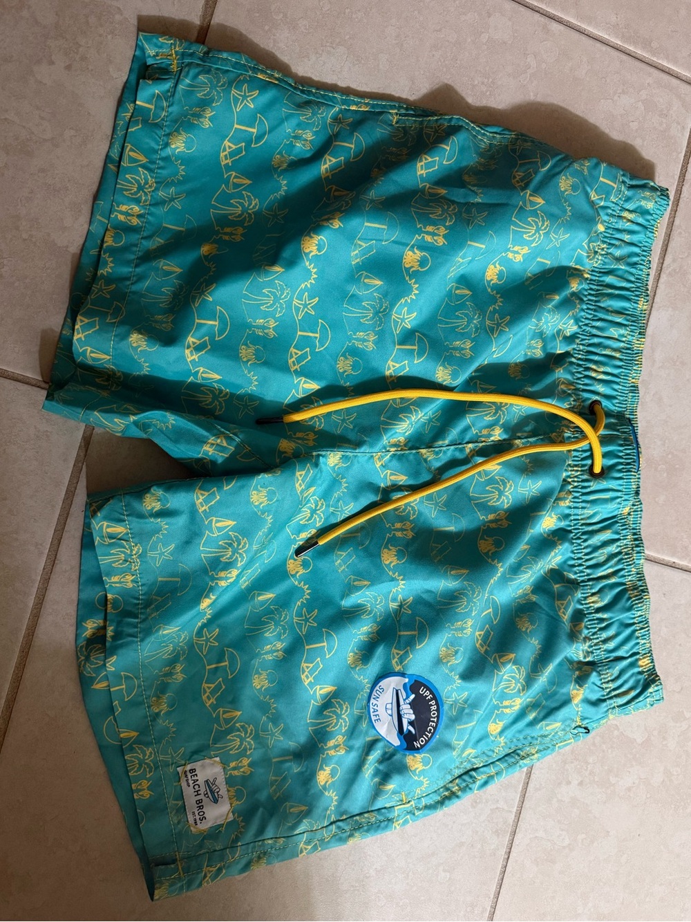 Beach Bros Teal & Yellow Swim Trunks